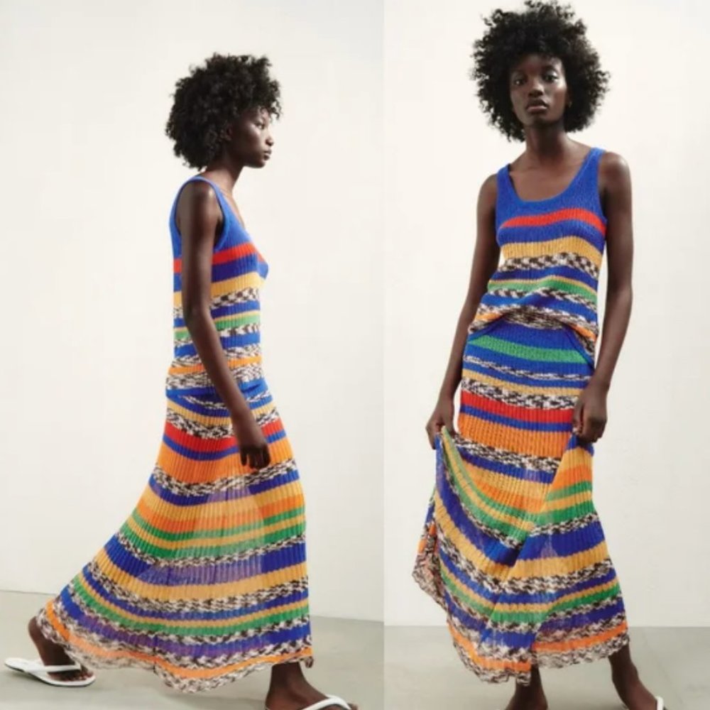 ZARA Special Edition Multicolor Striped Knit Tube Maxi Skirt - Size M